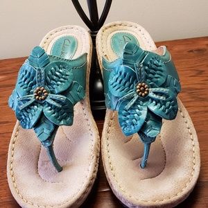 Clarks Latin Palm Leather Sandals - Turquoise